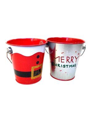 SET OF 2 - 10"CHRISTMAS MINI BUCKETS CHRISTMAS DECORATION